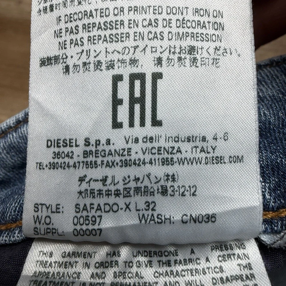 Diesel Safado Jeans Men 31x30 Blue Slim Straight Stretch Distress CN036 (Hemmed)